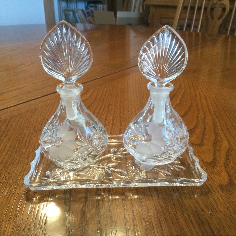 5 Piece Vintage 1980s Princess House Lead Crystal Vanity Set